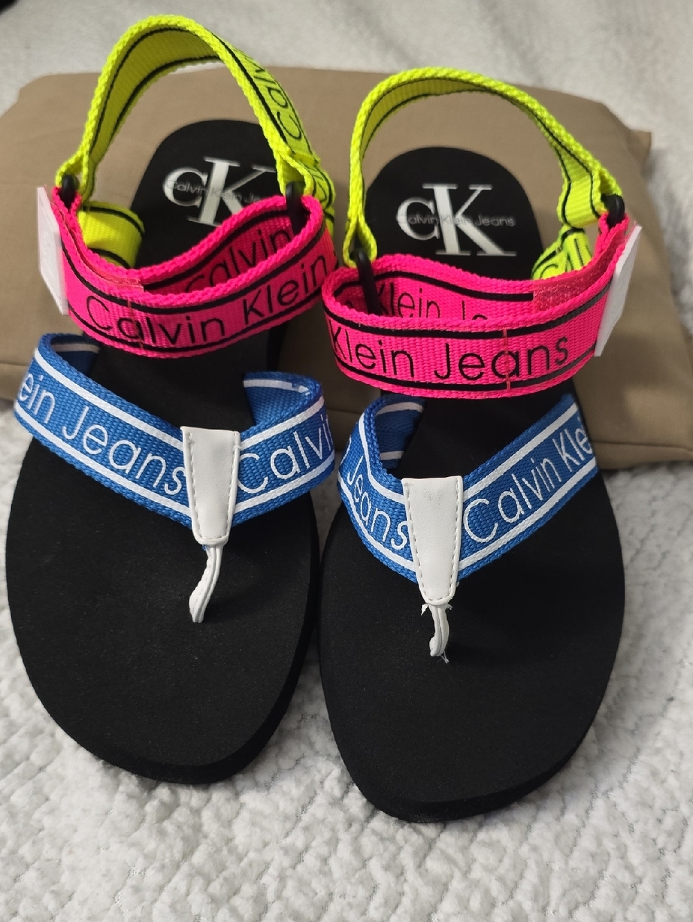 Calvin Klein Jeans Neon Pink, Yellow & Blue Logo Sandals